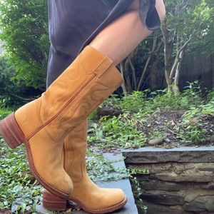 Square toe stacked heel Frye cowboy boots
